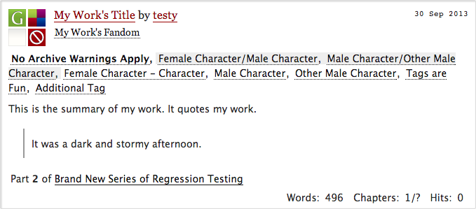 Work blurb in the default Archive style